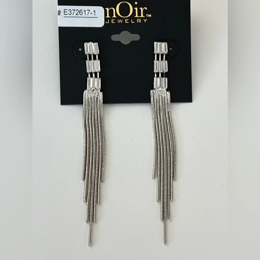 nOir Jewelry (at Nordstroms) - Dangling Earrings - Rhinestones and Steel Color - Picture 2 of 2